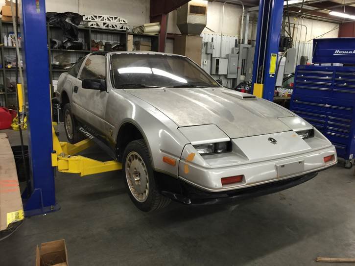 1984 Nissan 300ZX Turbo on the lift at the start of the build